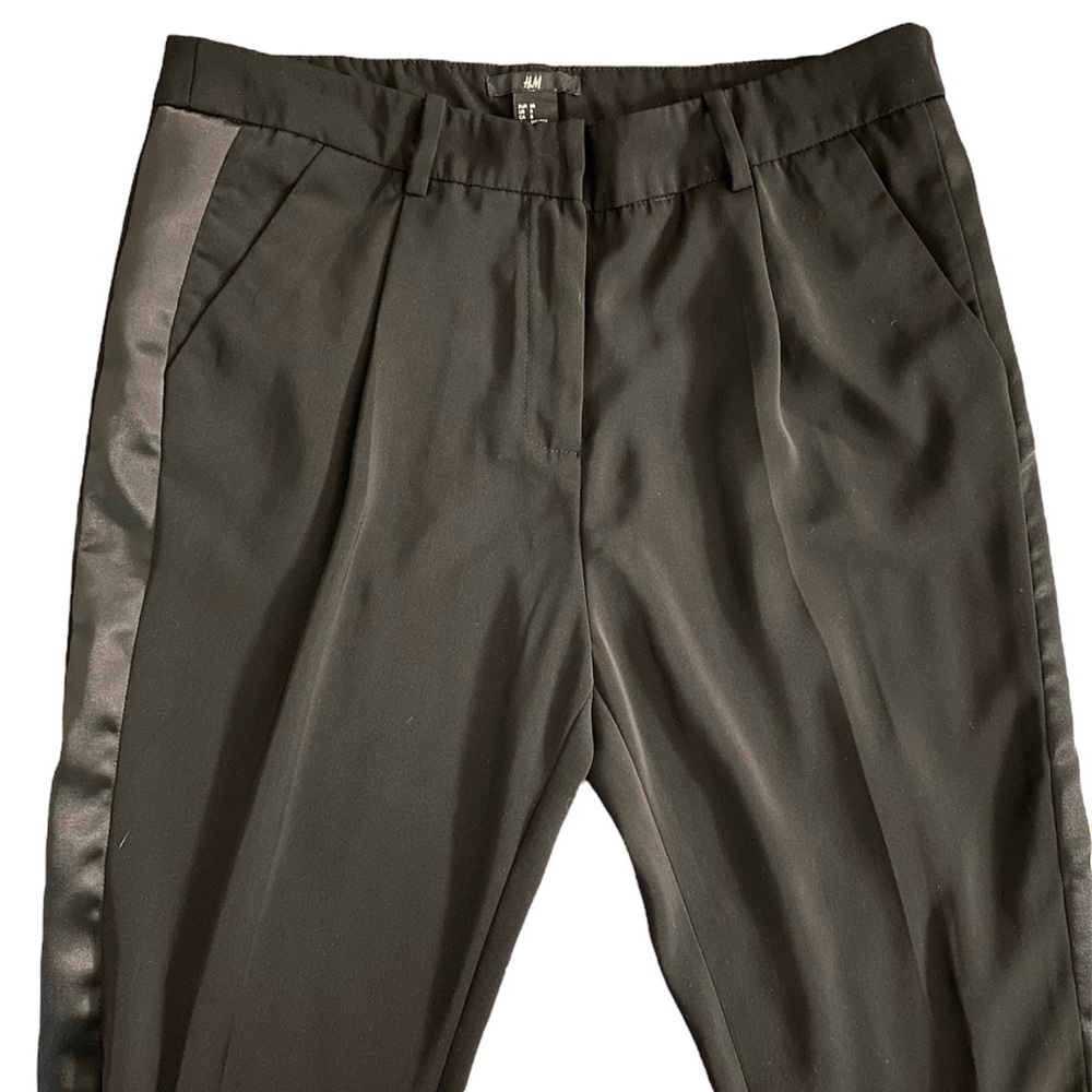 H&M Black Pleated and Tapered Tuxedo Pants